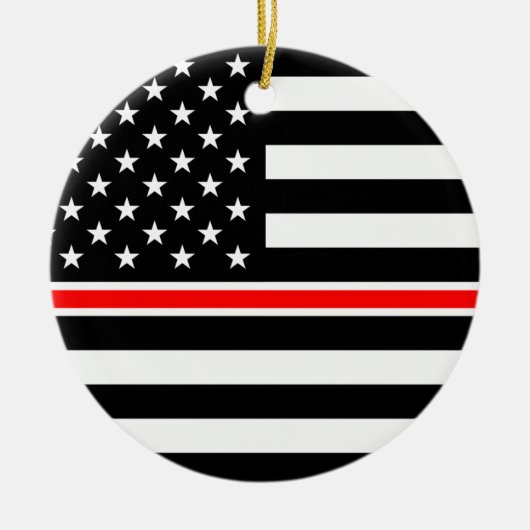 Thin Red Line Feuerwehrleute Heroes American Flag Keramik Ornament (Vorne)