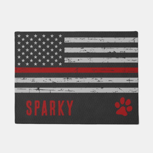 Thin Red Line Feuerwehrmann Schweres Hund Tischset Fußmatte (Vorderseite)