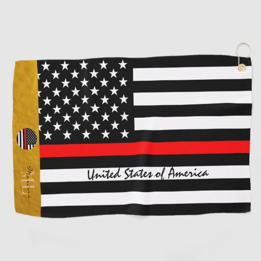 Thin Red Line & Firefighter, Mit Monogramm US-Flag Golfhandtuch (Horizontal)