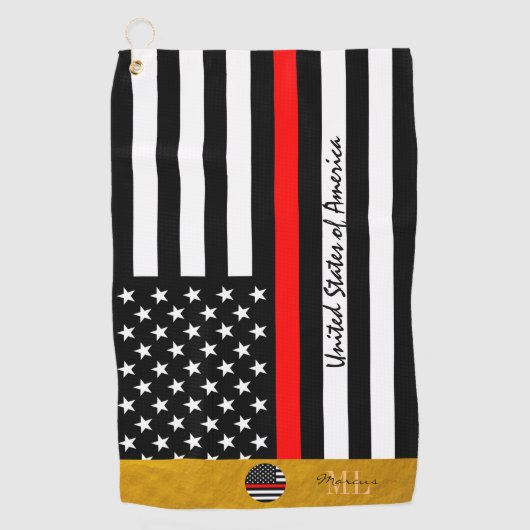 Thin Red Line & Firefighter, Mit Monogramm US-Flag Golfhandtuch (Vorderseite)