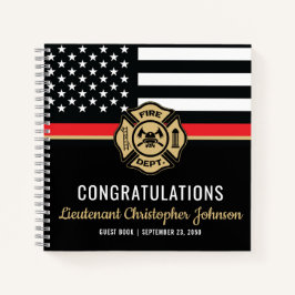 Thin Red Line Firefighter Retirement Gästebuch Notizblock