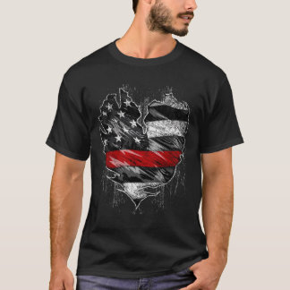 Thin Red Line Fireman American Flag Herz Feuerfeue T-Shirt