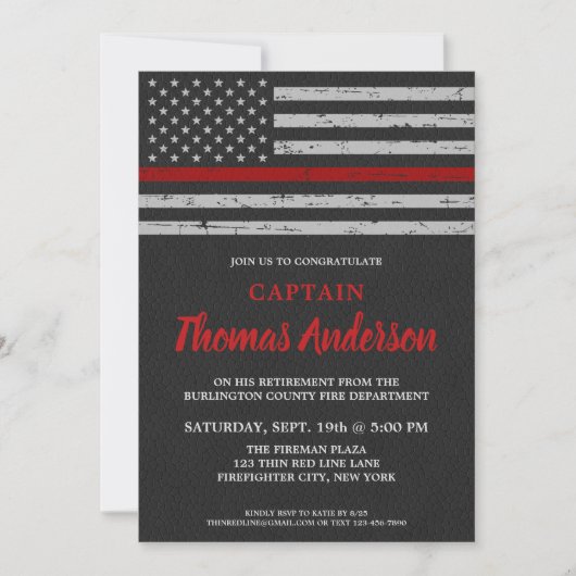 Thin Red Line Fireman Feuerwehrruhestand Einladung (Vorderseite)