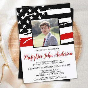 Thin Red Line Fireman Foto Feuerwehrmann Abschluss Einladung