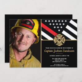 Thin Red Line Fireman Foto Feuerwehrruhestand Einladung