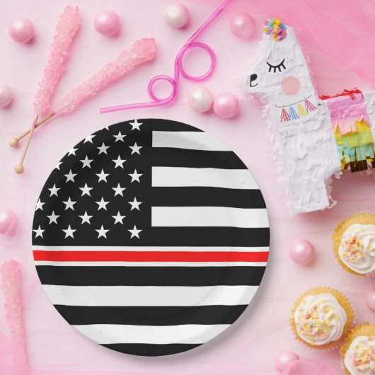 Thin Red Line Flag: Feuerwehrheldengedächtnis Pappteller (Party)