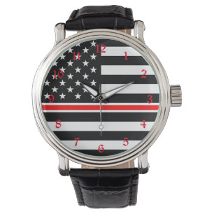 Thin Red Line Flag: Feuerwehrmann Heldengedenkfeie Armbanduhr