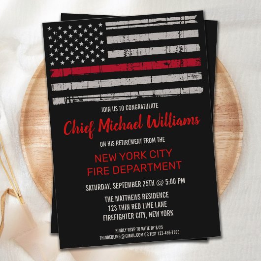 Thin Red Line Flag Fireman Feuerwehrruhestand Einladung