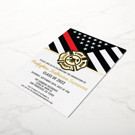 Thin Red Line Flag Fireman Firefighter Abschluss Folieneinladung (Gedreht)