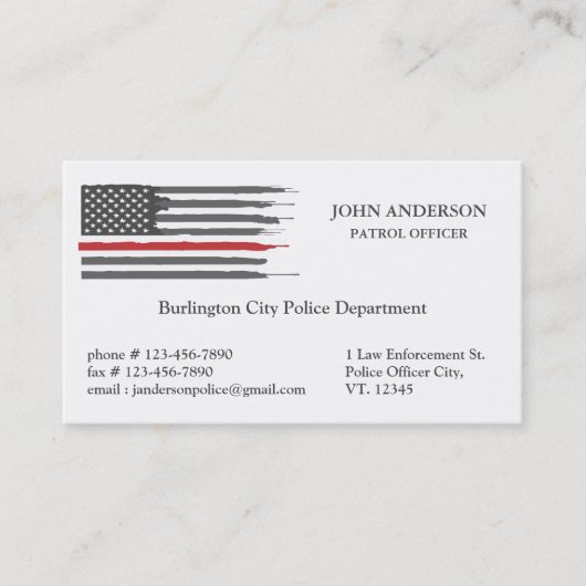 Thin Red Line Flag Law Enforcement Police Officer Visitenkarte (Vorderseite)