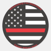 Thin Red Line-Flag mit Department und Name Runder Aufkleber (Vorderseite)