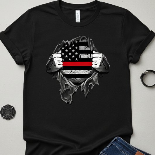 Thin Red Line Flag "Superheld" Feuerwehrmann T-Shirt