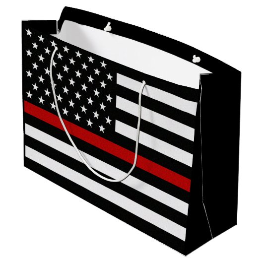 Thin Red Line-Flagge Große Geschenktüte (Rückseite Schrägansicht)