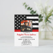 Thin Red Line Foto Firefighter Rentirement Party Einladungspostkarte (Stehend Vorderseite)