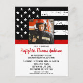 Thin Red Line Foto Firefighter Rentirement Party Postkarte (Vorderseite)