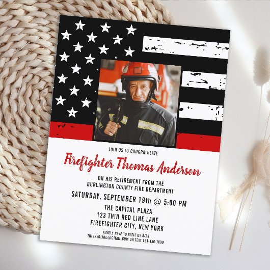 Thin Red Line Foto Firefighter Rentirement Party Postkarte