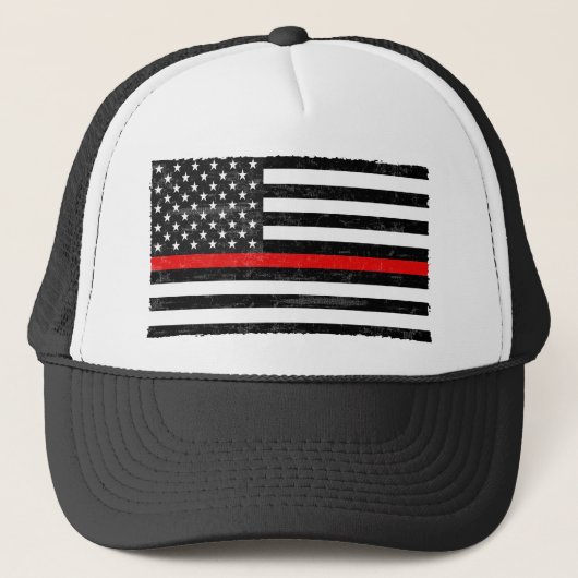 Thin Red Line Grungy American Flag Truckerkappe (Vorderseite)