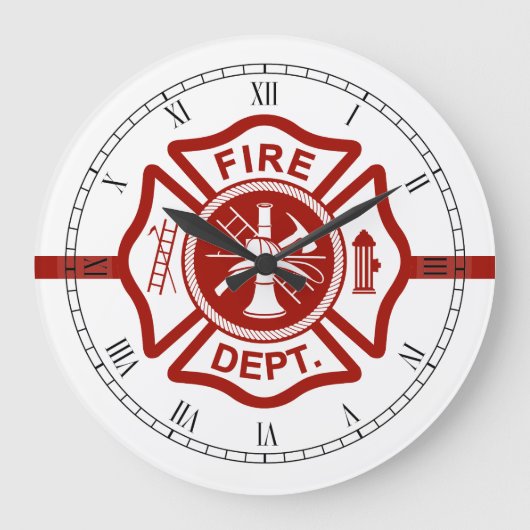 Thin Red Line Maltese Cross White Große Wanduhr (Vorderseite)