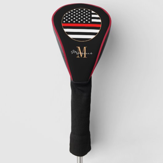 Thin Red Line Mit Monogramm & Golf USA Flagge Headcover (Vorderseite)