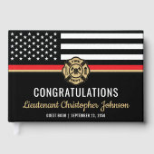 Thin Red Line Patriotic Firefighter Rentirement Gästebuch (Vorderseite)