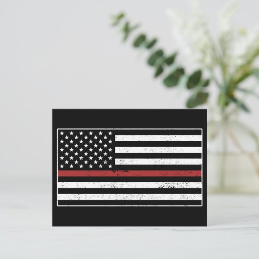 Thin Red Line USA Flag Feuerwehrmann Postkarte (Stehend Vorderseite)