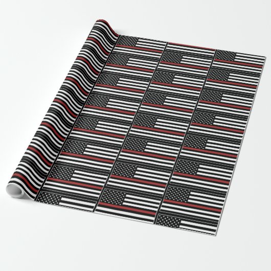 Thin Red Line USA Flag Firefighter Fire Department Geschenkpapier (Ungerollt)