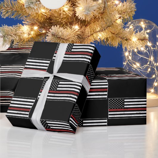 Thin Red Line USA Flag Firefighter Fire Department Geschenkpapier (Feiertage)