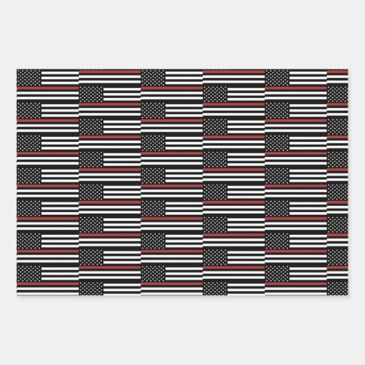 Thin Red Line USA Flag Firefighter Fire Department Geschenkpapier Set (Vorderseite 3)
