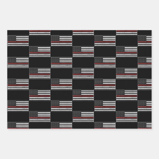 Thin Red Line USA Flag Firefighter Fire Department Geschenkpapier Set (Vorderseite)