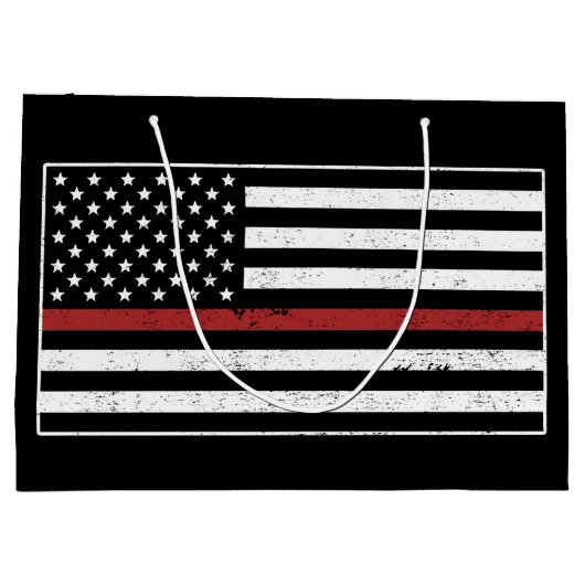 Thin Red Line USA Flag Firefighter Fire Department Große Geschenktüte (Rückseite)