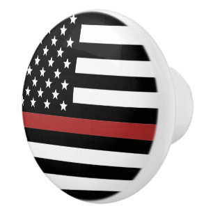 Thin Red Line USA Flag Firefighter Fire Department Keramikknauf