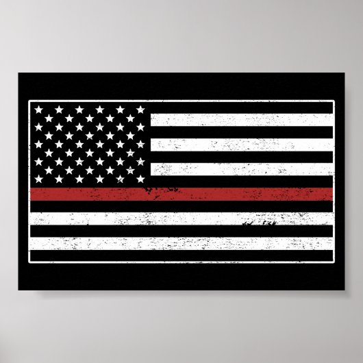 Thin Red Line USA Flag Firefighter Fire Department Poster (Vorne)