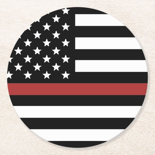 Thin Red Line USA Flag Firefighter Fire Department Runder Pappuntersetzer (Vorderseite)