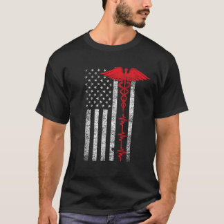 Thin Red Line USA Flag Heartbeat Nurse T T-Shirt