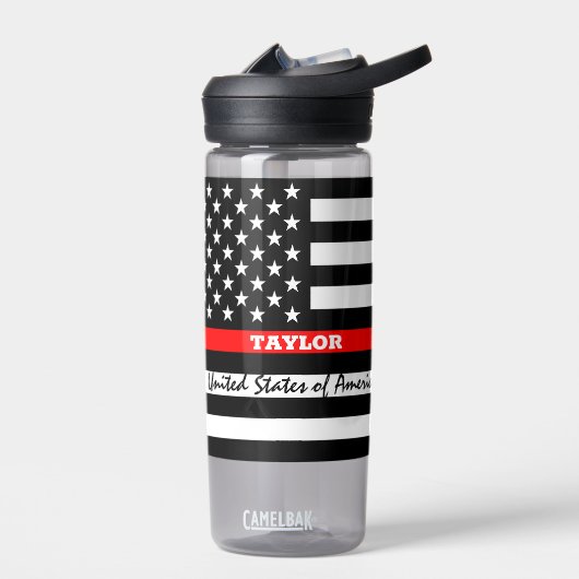 Thin Red Line & USA personalisiert Fireman-Flagge Trinkflasche (Links)