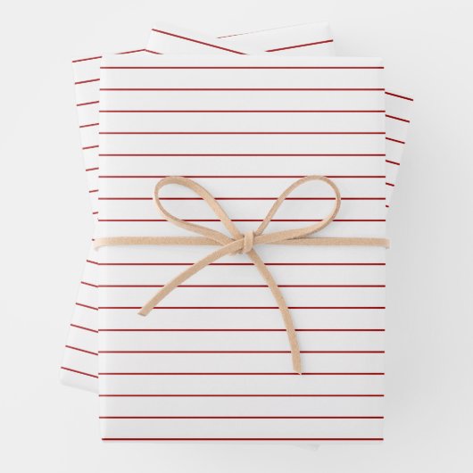 Thin Red Strips auf weißem Party oder Weihnachten Geschenkpapier Set (Beispiel)