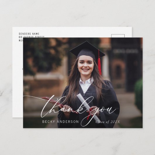 Thin Script modern danke Abschluss Postkarte (Vorne/Hinten)