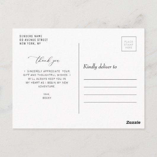 Thin Script modern danke Abschluss Postkarte (Rückseite)