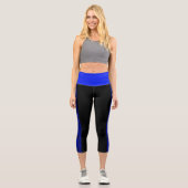 Thin Stripe Black and Blue Yoga Pants Leggings (Vorderseite)