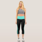 Thin Stripe Black und Aqua Yoga Pants Leggings (Vorderseite)