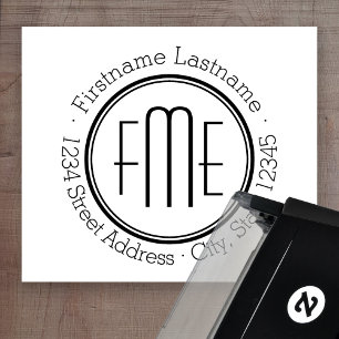Thin Triple Monogramm mit Name und Rücksendeadress Permastempel