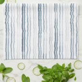 Thin Watercolor Stripes, Slate Blue, Gray, White Geschirrtuch (Gefaltet)
