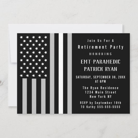 Thin White Line American Flag EMS Retirement Party Einladung (Vorderseite)
