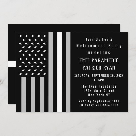 Thin White Line American Flag EMS Retirement Party Einladung (Vorne/Hinten)