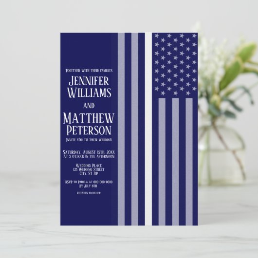 Thin White Line Doc/Nurse/EMS Flag Hochzeit Einladung (Stehend Vorderseite)