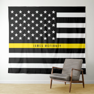 Thin Yellow Line American Flag Monogramm Wandteppich