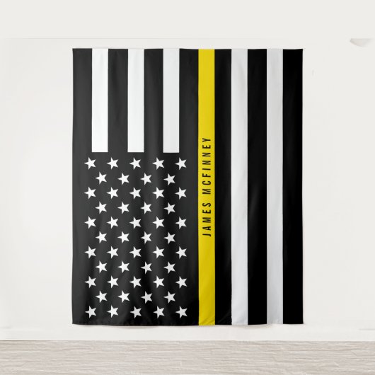 Thin Yellow Line American Flag Monogramm Wandteppich (Vorderseite)