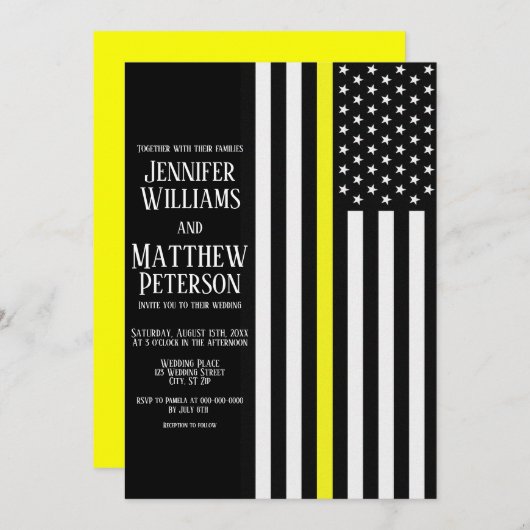 Thin Yellow Line Dispatcher Flag Hochzeit Einladung (Vorne/Hinten)
