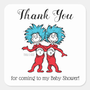 Thing Eins Thing Zwei   Zwillings-Baby-Party Danke Quadratischer Aufkleber