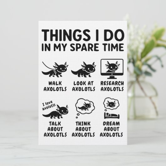 Things I Do In My Spare Time Axolotl Hobby Einladung (Stehend Vorderseite)